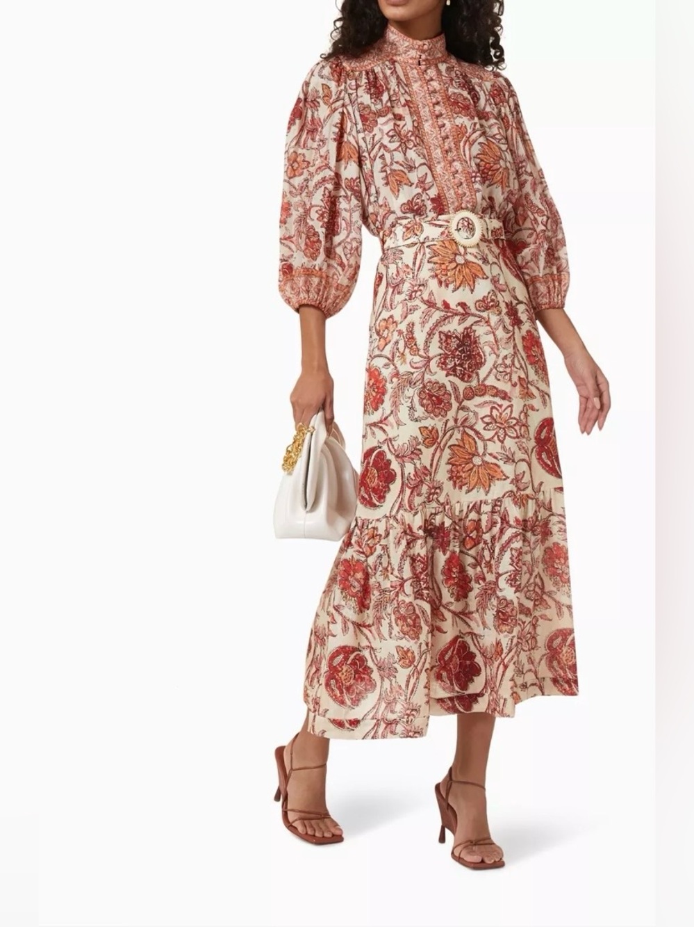 Zimmermann Vitali Midi Skirt in Cream and Red
